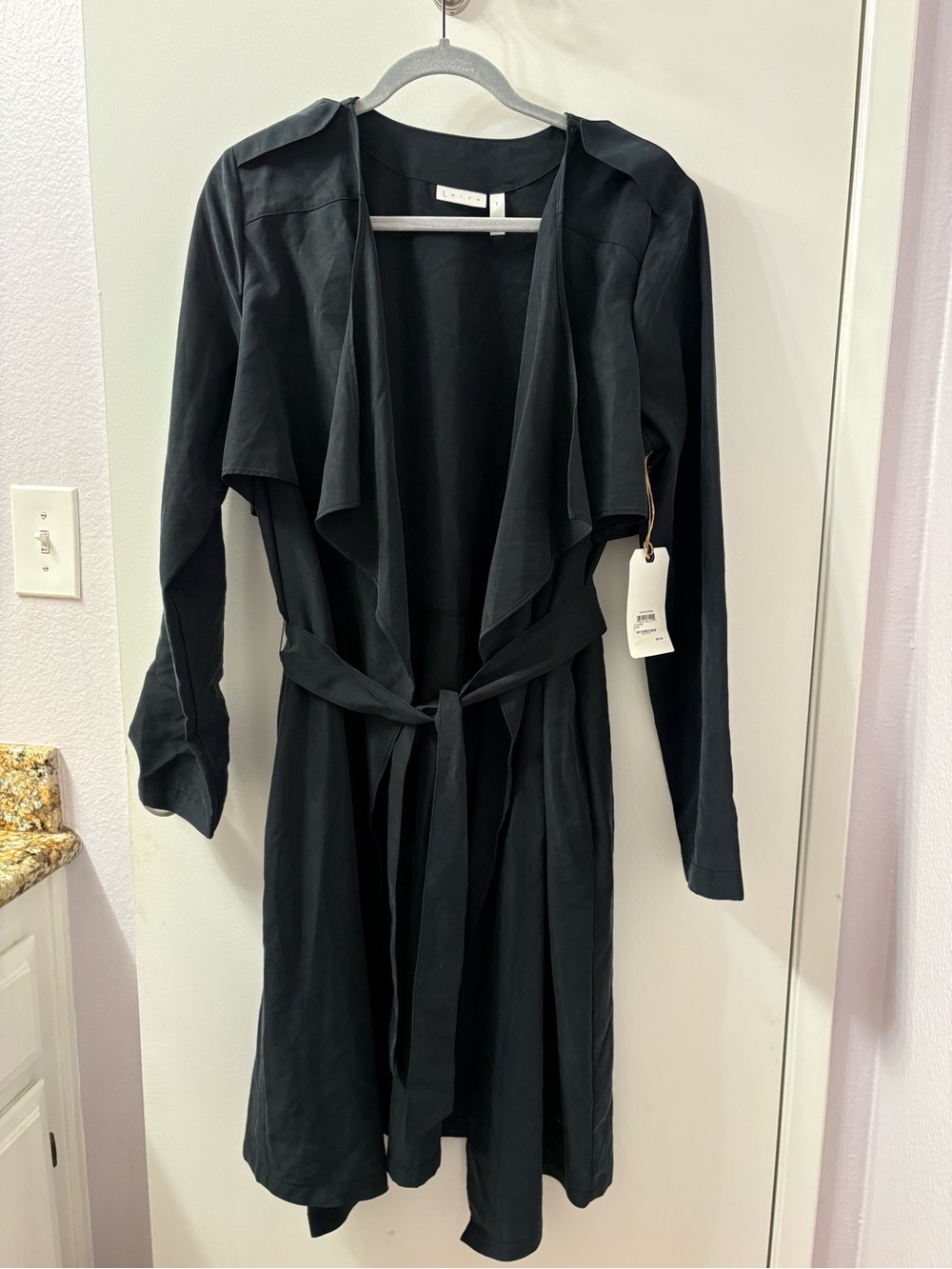 Leith Large Black Drape Trench Coat NWT Large